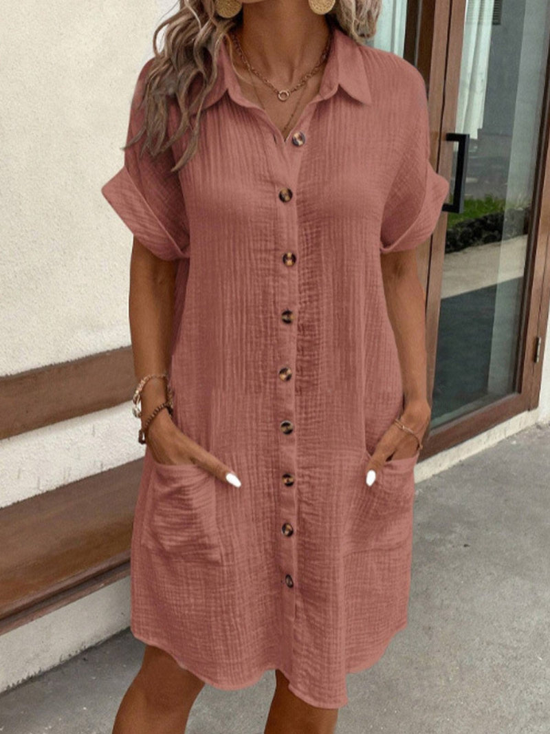 Aubrey – Women’s Retro Cotton Linen Shirt Dress