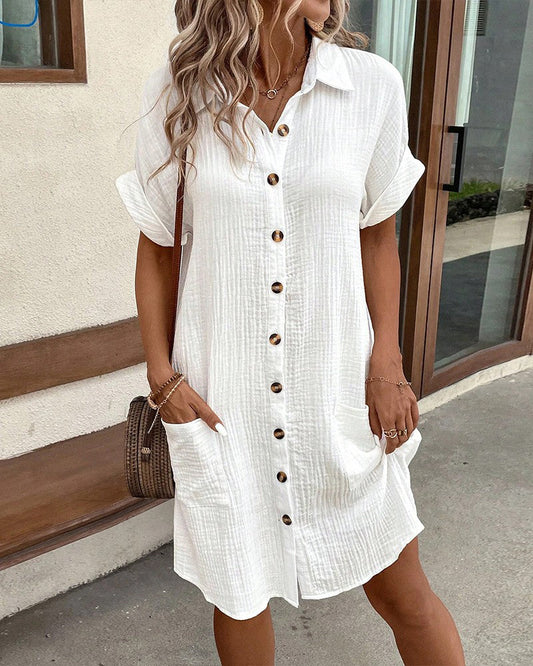 Aubrey – Women’s Retro Cotton Linen Shirt Dress