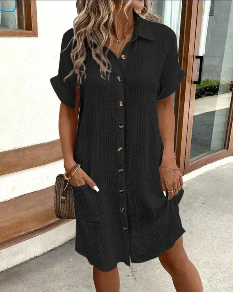 Aubrey – Women’s Retro Cotton Linen Shirt Dress