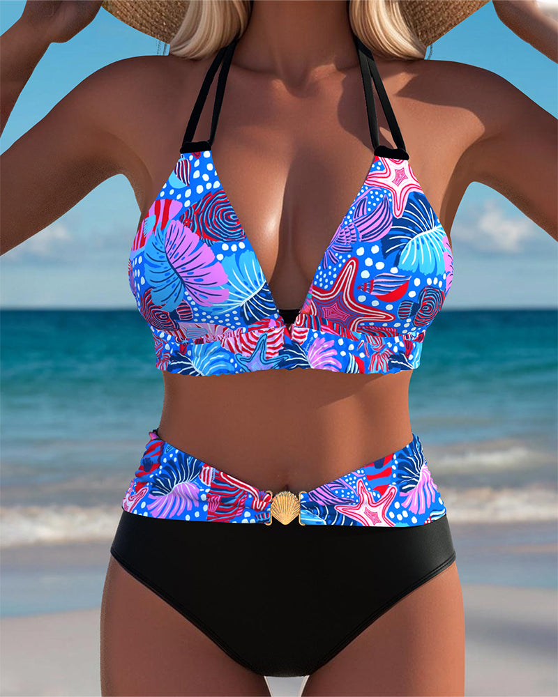 Sexy Halterneck Bikini with Printed Bra