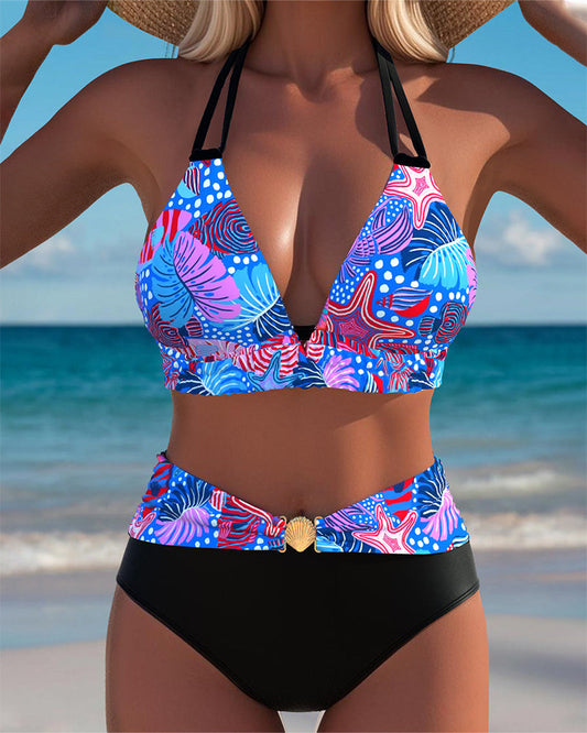 Sexy Halterneck Bikini with Printed Bra