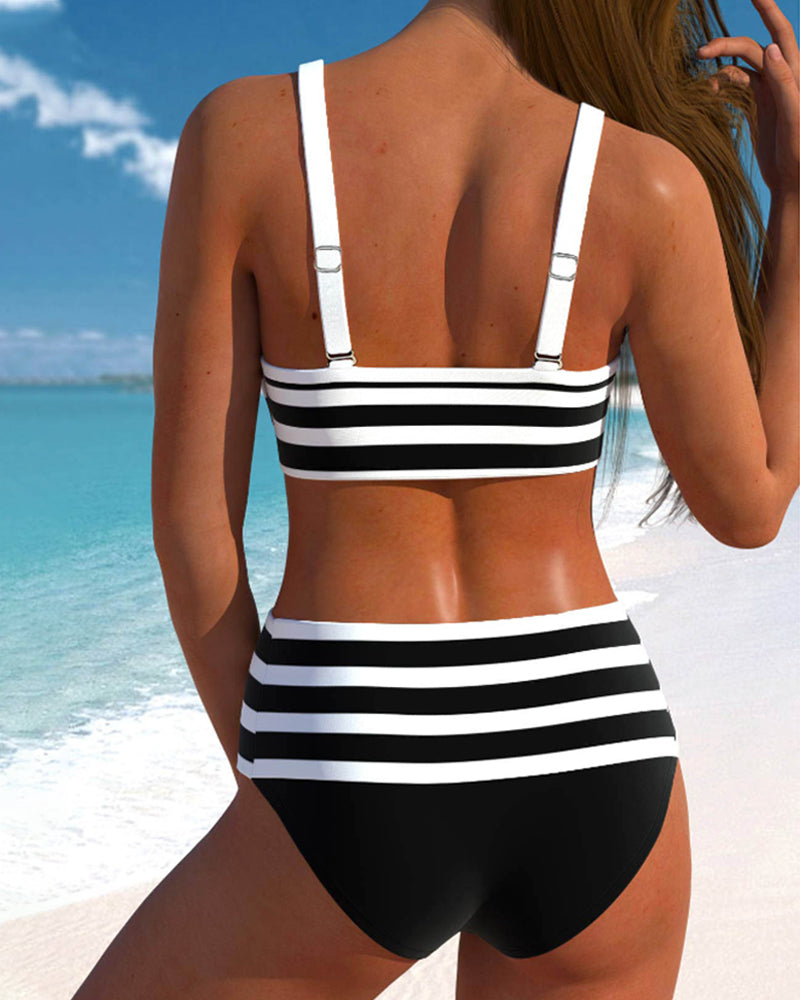Striped high-waisted bikinis