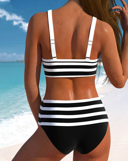 Striped high-waisted bikinis