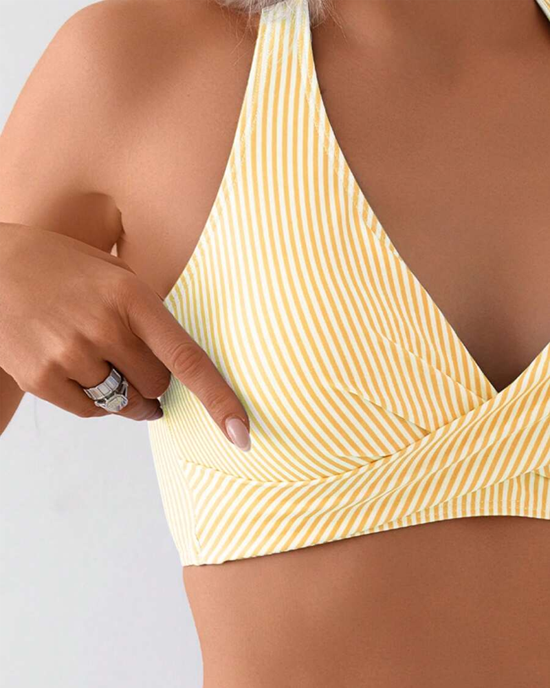 Striped Two-Piece V-Neck Swimsuit