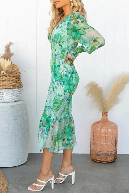 CAMELLIA - Floral Ruffle Midi Dress