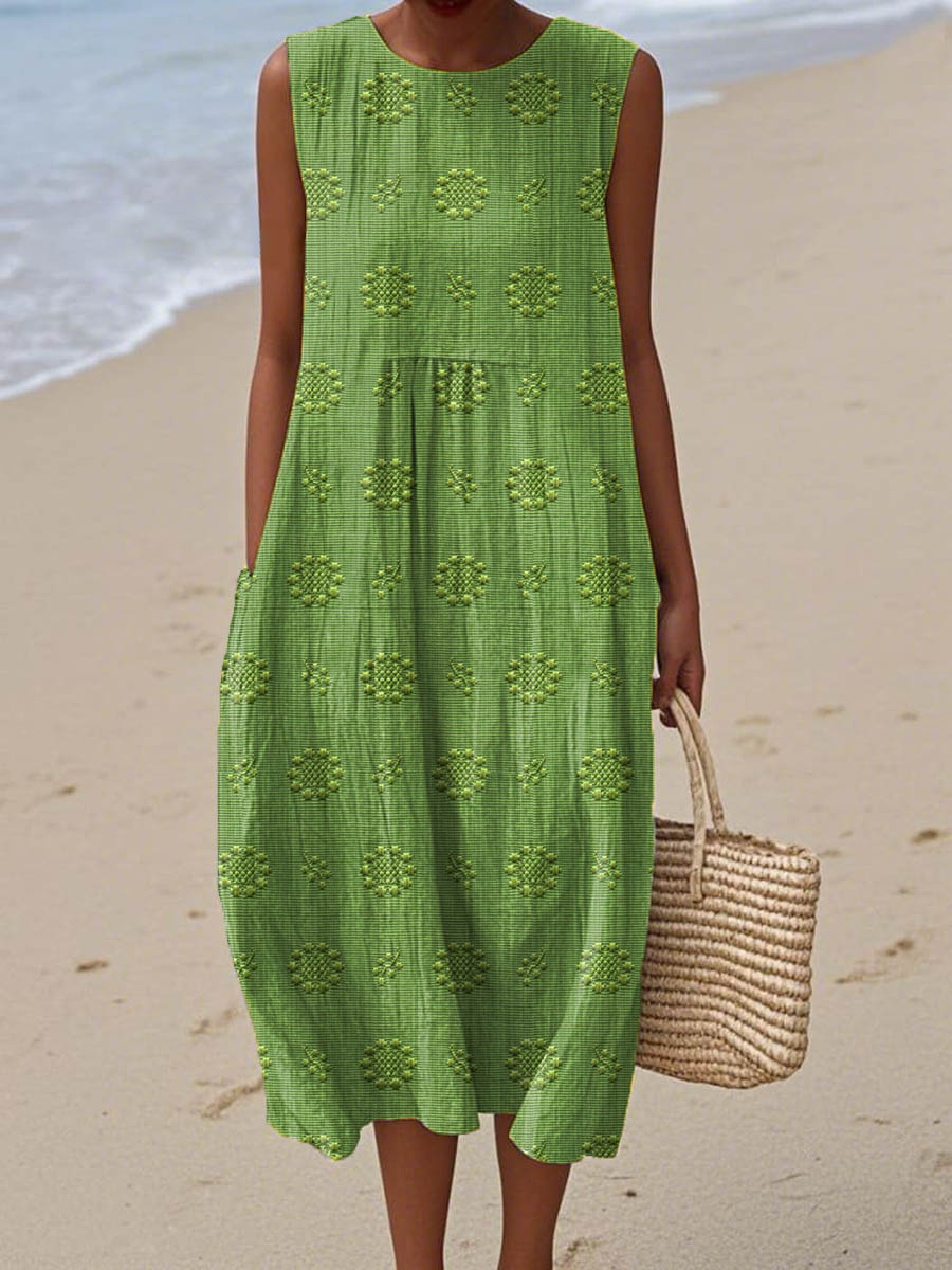 Élodie – Elegant Sleeveless Cotton Dress with Pockets